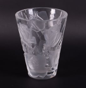 A Large Lalique Frosted Ispahan Rose Vase