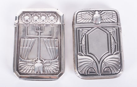 Two Egyptian Revival Sterling Silver Vesta Cases