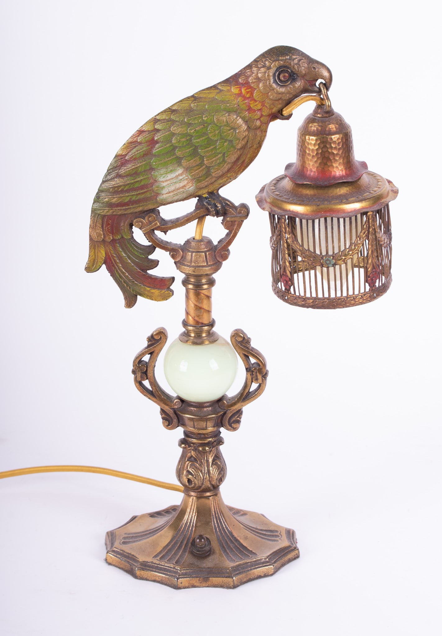 An Art Deco Cast Iron Parrot Lamp