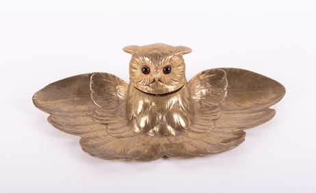 A French Figural Brass Owl Inkwell