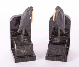 A Pair of German Art Deco Marabou Stork Bookends