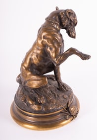 A Patinated Bronze Animalier Figure Group of a Dog, Alfred Barye