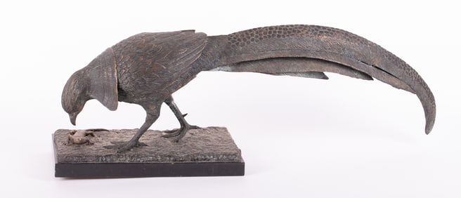 A Maitland Smith Long Tailed Pheasant and Lizard Bronze