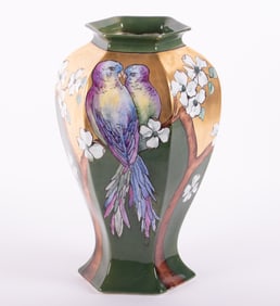 A Limoges Porcelain Painted Parrot Vase, B&Co