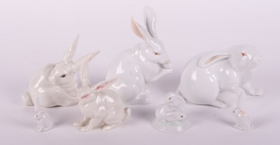 A Collection of Porcelain Rabbits, mostly Herend
