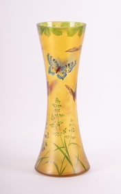 A Tall Art Nouveau Enameled Art Glass Vase