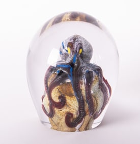 A Large Liquid Sands Designs Octopus Art Glass Paperweight