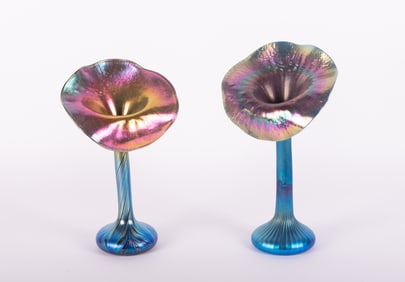 Two Lundberg Studios Art Glass Jack in the Pulpit Vases