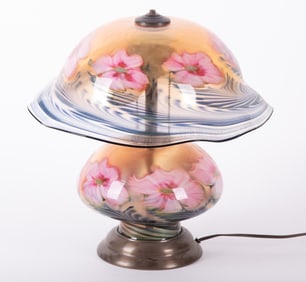 A Charles Lotton Multi-Flora Art Glass Lamp