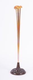 A Tall Quezal Gold Aurene Vase with Griffoul Bronze Serpent Base