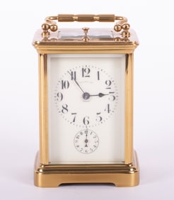 A Tiffany & Co. Brass Carriage Repeater Clock