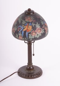 A Handel Boudoir Lamp with Reverse Painted Parrot Shade, #6905
