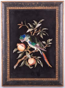 A Pietra Dura Plaque of a Parrot with Fruit