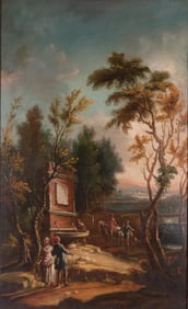 Continental School 18th-19th Century, Travelers by a Capriccio, oil on canvas, lined