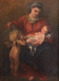 Continental School 19th Century, Madonna and Child with Putto, oil on canvas
