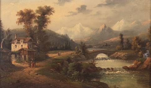 Leon Pollonais, Continental 19th Century, Alpine Scene, oil on wood panel