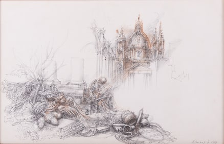Italian 18th Century, Untitled Sketch of a Cathedral with Figure, 1767, ink on paper