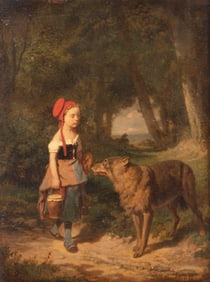 Louis Simon Cabaillot Lassalle, French (b. 1839), Little Red Riding Hood, oil on panel
