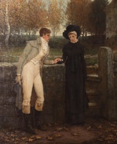 Artist Unknown , 19th Century, Genre Scene with a Gentleman Consoling a Lady in Mourning, oil on