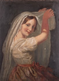 Attributed to Sylvestro Lega, Italy (1826-1895), Young Woman with White Veil, oil on canvas,