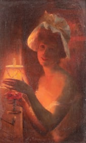 Zintierra, Italian Late 19th Century, Portrait of a Woman in Candlelight, oil on canvas