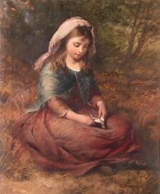 Edward John R.B.A Cobbett, United Kingdom (1815-1899), Young Girl Seated in the Woods with a Bird,