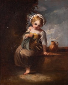 Thomas Baker, British (1809-1869), Young Girl with Jug, oil on canvas
