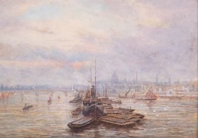 Walter Duncan, United Kingdom, England, India (1848-1932), Boats on the Thames, watercolor