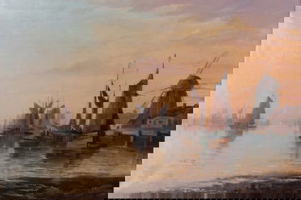 John Edward Bale, United Kingdom (1834-1913), Sailboat Dock, oil on canvas