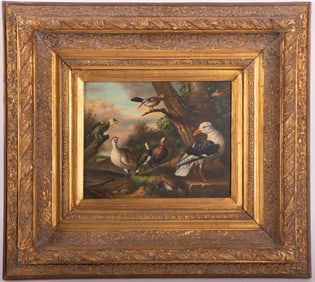 British 20th Century, Birds in a Tropical Landscape, oil on panel
