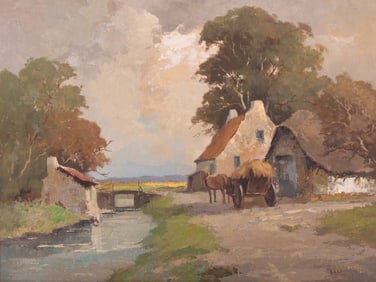 J Clement, Dutch 20th/21st C, Village, oil on canvas