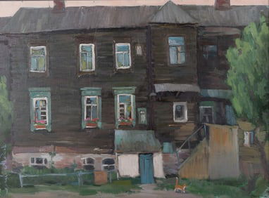 Sergey Avdeev, Siberian 20th Century, Cats House, oil on canvas