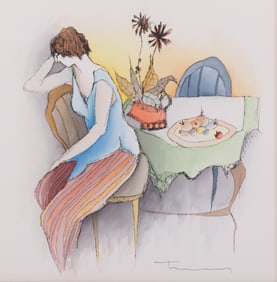 Itzchak Tarkay, Serbian/Israeli (1935-2012), Sorrow Sets In, 2007, watercolor on wool paper