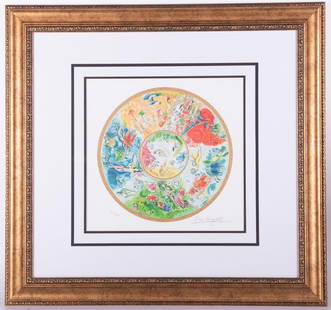 Marc Chagall, French/Russian (1887-1985), Paris Opera Ceiling, giclee, ed. 191/300: Marc ChagallFrench/Russian, (1887-1985)Paris Opera Ceilinggiclee, ed. 191/300signed and numbered, framed.Provenance: The Estate of Diana Eley, St. Louis, MO17 x 16 inches