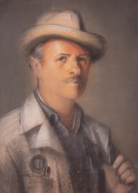 American School Early 20th Century, Bust-Length Portrait of a Man Wearing a Hat and Work Jacket,