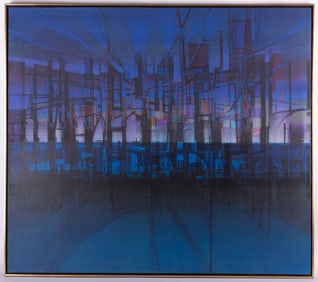 Attributed to Joe (Joseph) Cox, North Carolina, Indiana (1915-1977), Split City, oil on canvas