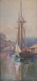 Augusta Finkelnburg, Missouri, California, Wisconsin (1863-1942), Sailboat in Harbor, watercolor on