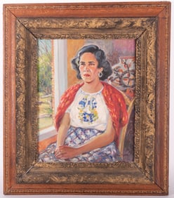 Lilian Thoele, Missouri (1894-1971), Portrait of a Woman Seated Beside a Wondow, oil on canvas board