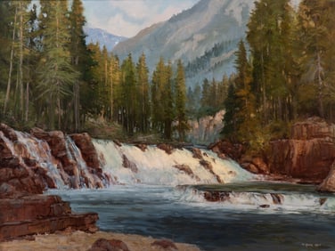 Mark Ogle, Montana (b. 1952), McDonald Falls, Glacier National Park, oil on canvas