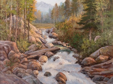 Mark Ogle, Montana (b. 1952), Glacier Cascade, Glacier National Park, oil on canvas