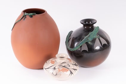 Three Mexican Pottery Vessels, two signed P. Mateos and Jorge Corona