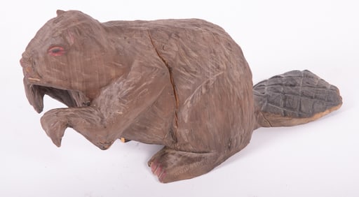 A Folk Art Hand Carved Wooden Beaver