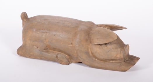Hand-carved Wooden Folk Art Pig