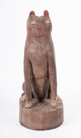 Large Folk Art Carved and Polychrome Decorated Wooden Wolf