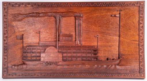Wooden Plaque of the Robert E. Lee Steamboat, Handcarved by Civil War Soldier R. J. Seevers