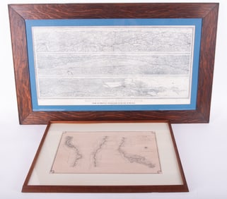 Two Antique Framed Maps of the Mississippi River