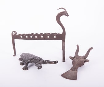 Three Pieces Cast Iron And Wrought Iron Items