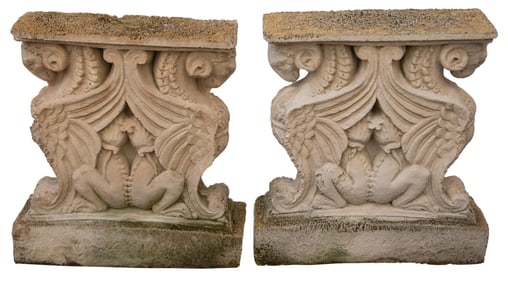 A Pair of Vintage Neoclassical Style Cast Stone Garden Table Bases