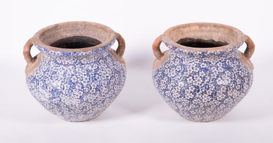 A Pair of Vintage Double-Handled Terracotta Urns