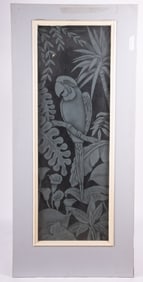 Etched Glass Door Featuring a Parrot Perched in Tropical Foliage